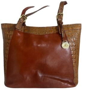 Brahmin Tuscan Collection Cognac Croc Leather Combo Asher Tote Shoulder Bag